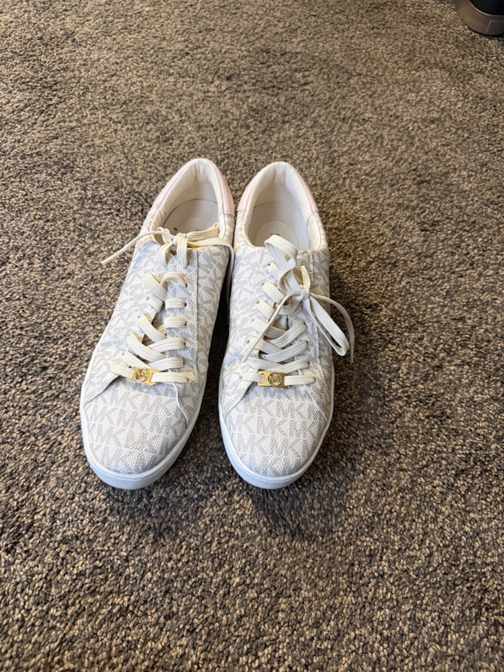 Michael Kors Cream Logo Low-Top Sneakers with Gold Hardware